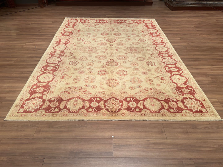 Uşak Orjinal El Dokuması Krem Kırmızı Kök Boya Yün Halı 246x343 8.44 Metrekare - 9x12 ft