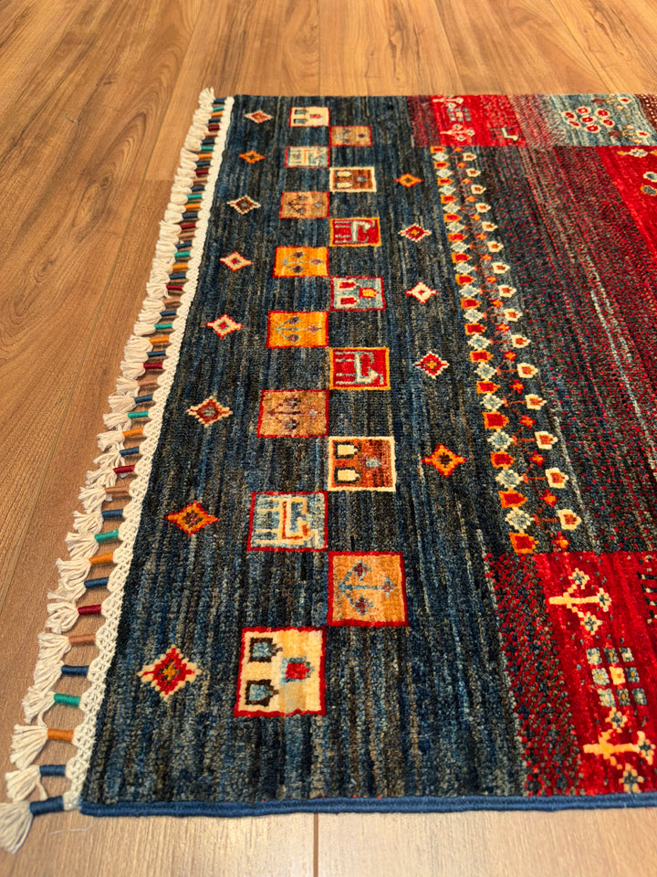 Khorjin Gabbe Desenli Orijinal El Dokuması Yolluk Multi Kök Boya Yün Halı 0.79x298 2.35 Metrekare - 3x10 ft