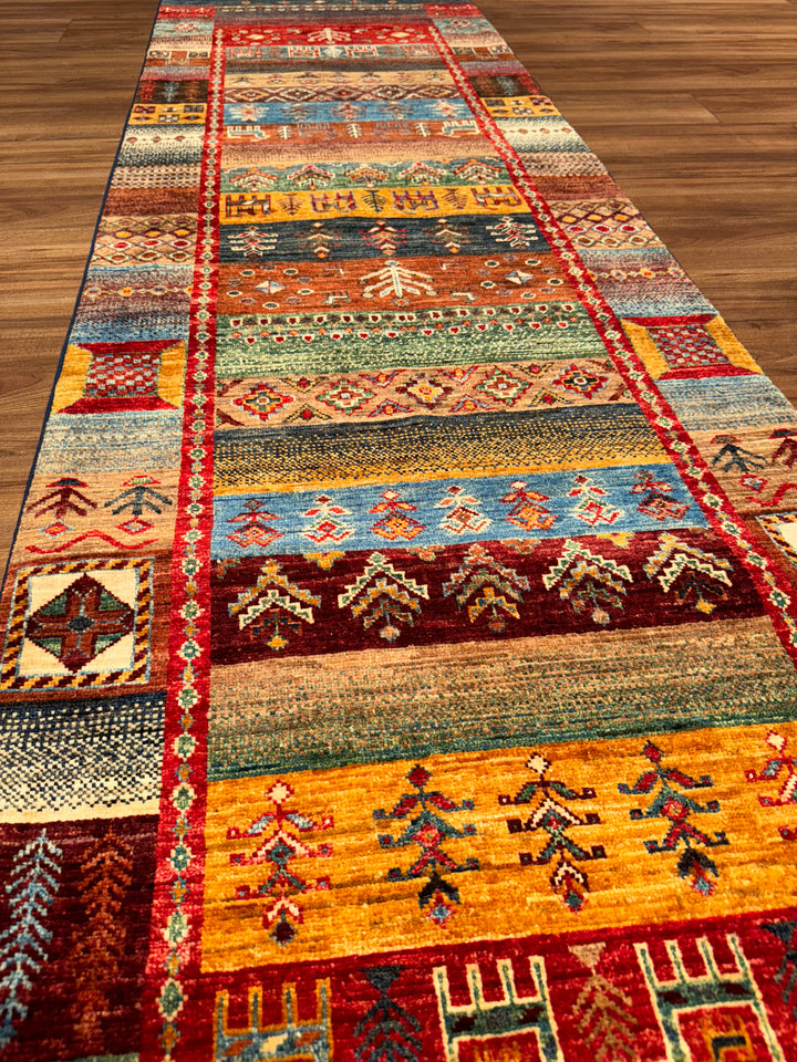 Khorjin Gabbe Desenli Orijinal El Dokuması Yolluk Multi Kök Boya Yün Halı 0.79x298 2.35 Metrekare - 3x10 ft