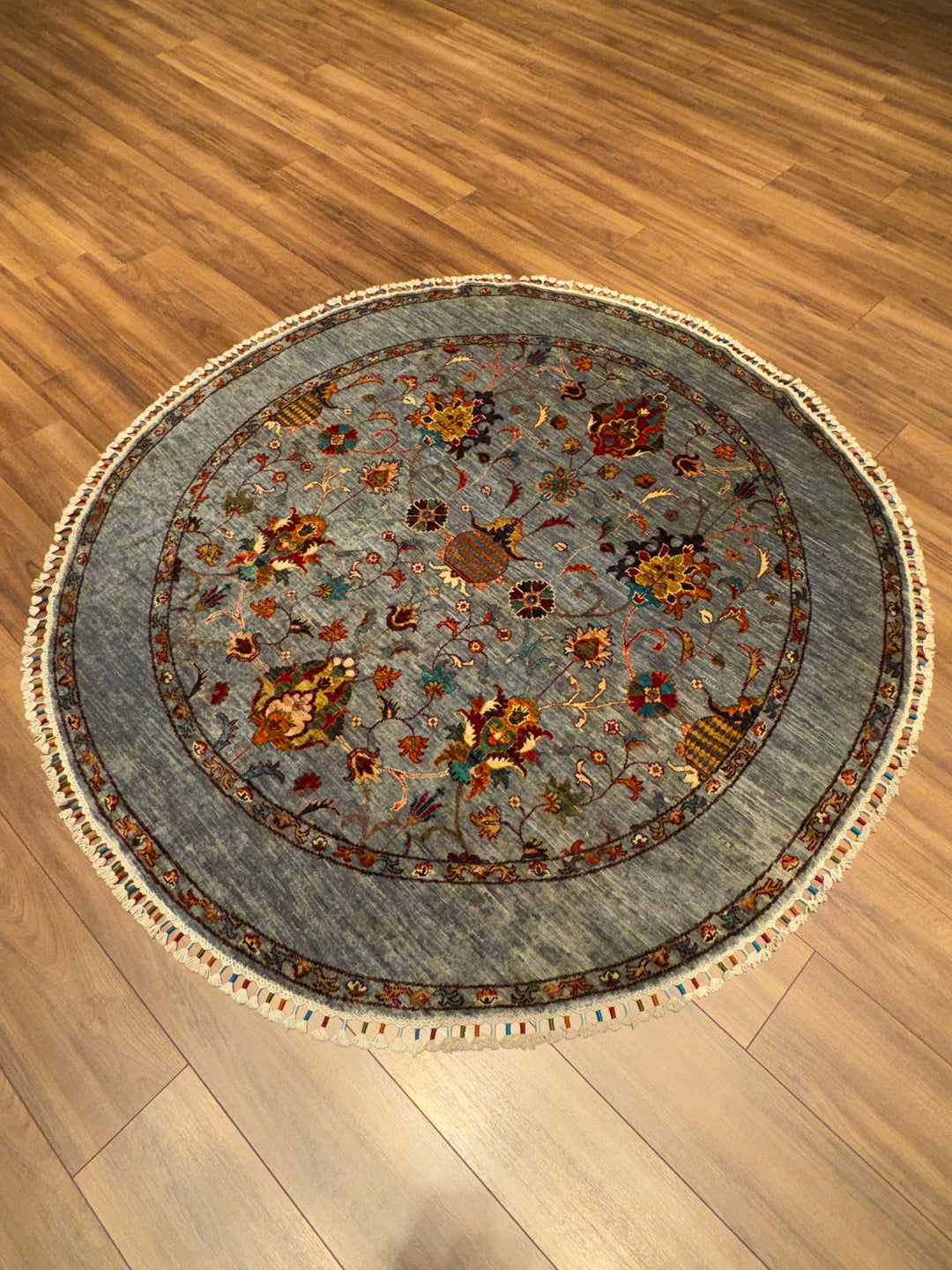 Sultani Binbirgece Yuvarlak Orijinal El Dokuması Gri Kök Boya Yün Halı 167x172 2.87 Metrekare - 5x5 ft