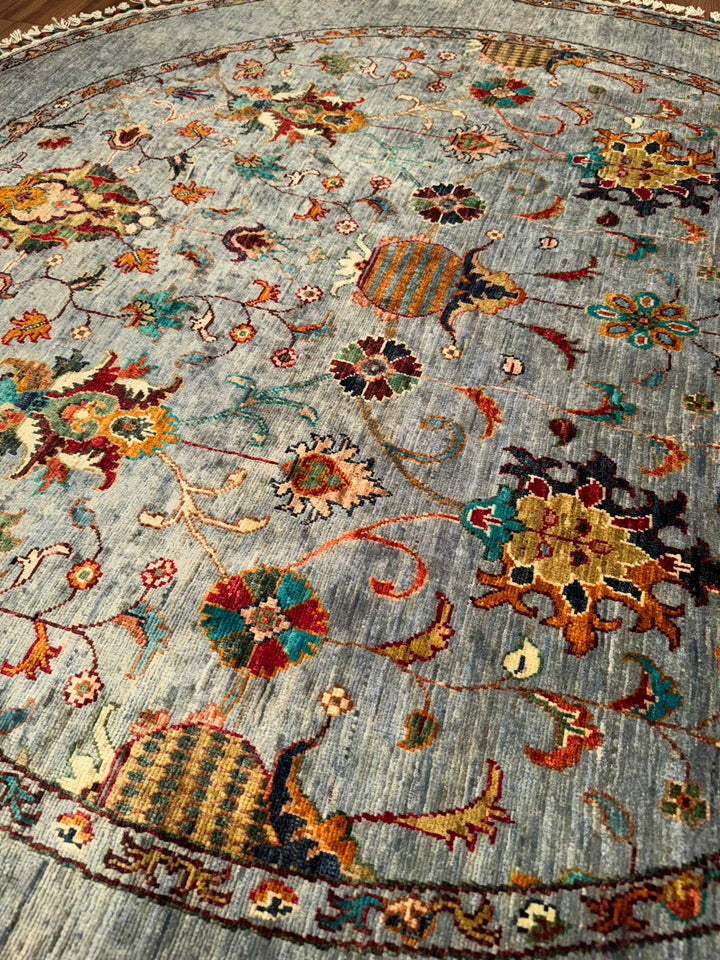 Sultani Binbirgece Yuvarlak Orijinal El Dokuması Gri Kök Boya Yün Halı 167x172 2.87 Metrekare - 5x5 ft
