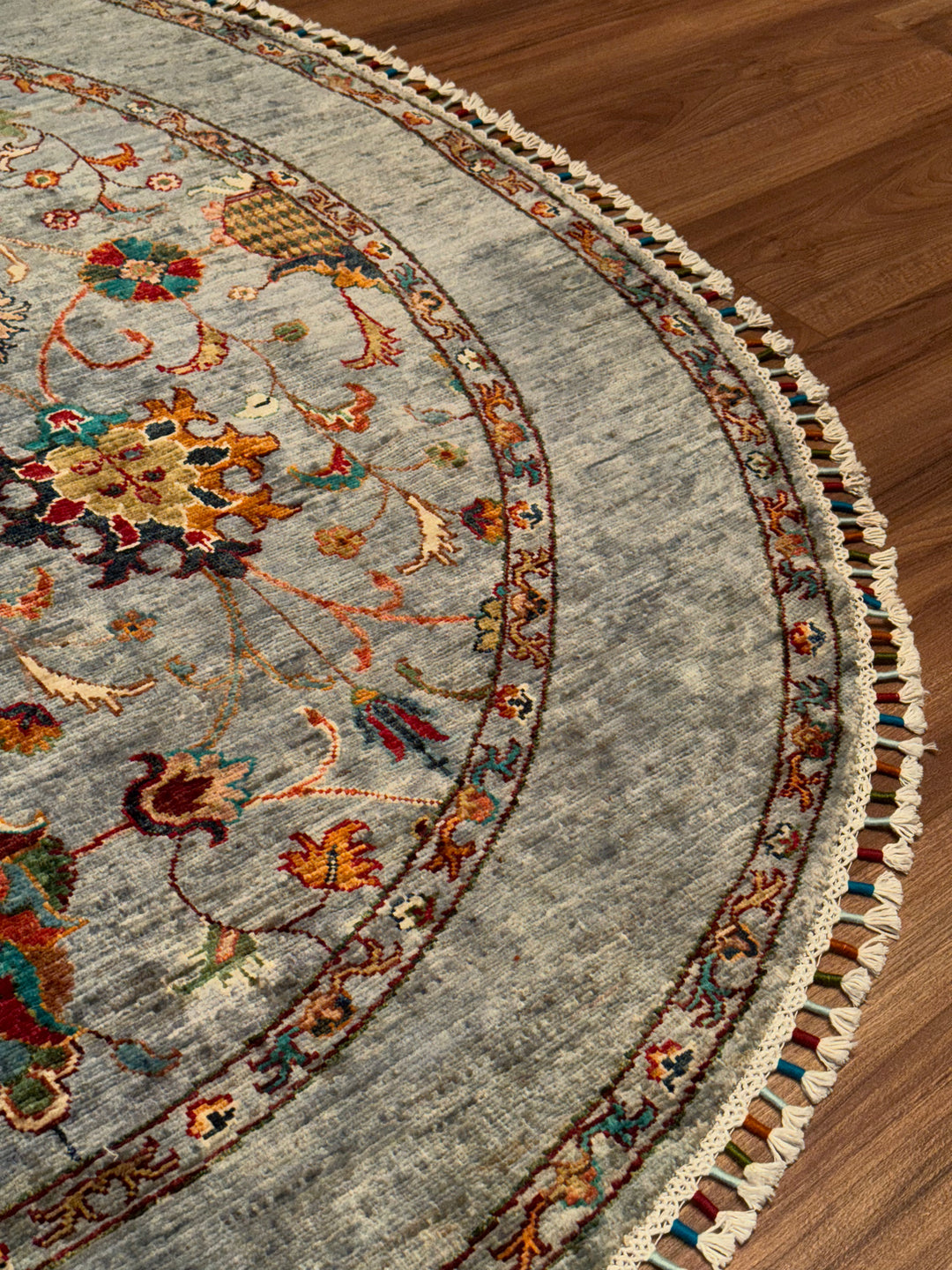 Sultani Binbirgece Yuvarlak Orijinal El Dokuması Gri Kök Boya Yün Halı 167x172 2.87 Metrekare - 5x5 ft