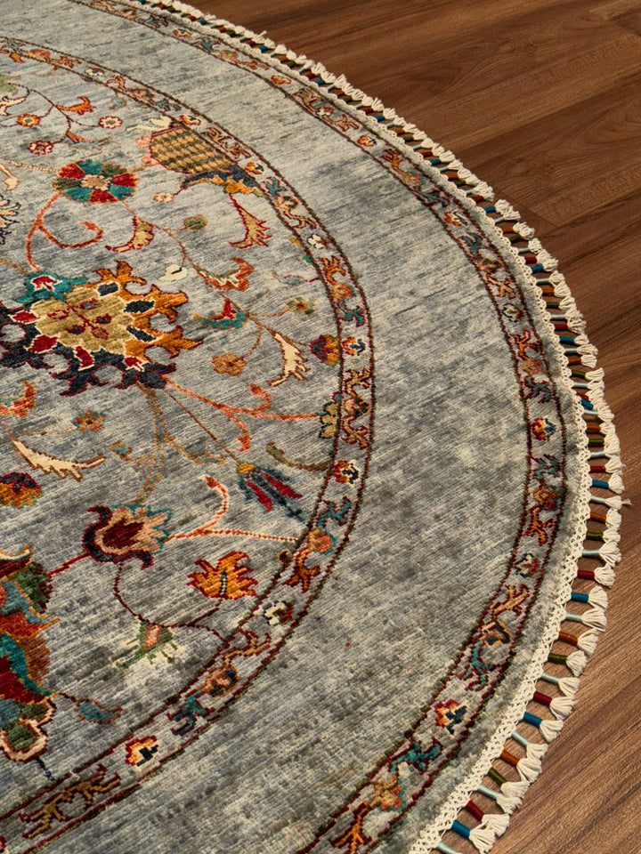 Sultani Binbirgece Yuvarlak Orijinal El Dokuması Gri Kök Boya Yün Halı 167x172 2.87 Metrekare - 5x5 ft