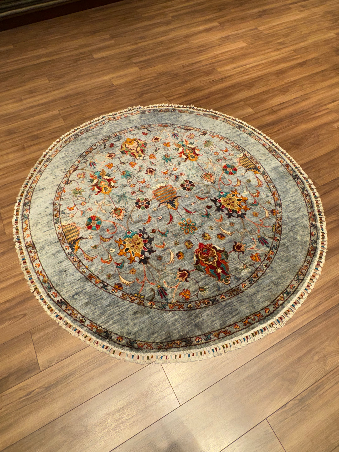 Sultani Binbirgece Yuvarlak Orijinal El Dokuması Gri Kök Boya Yün Halı 167x172 2.87 Metrekare - 5x5 ft