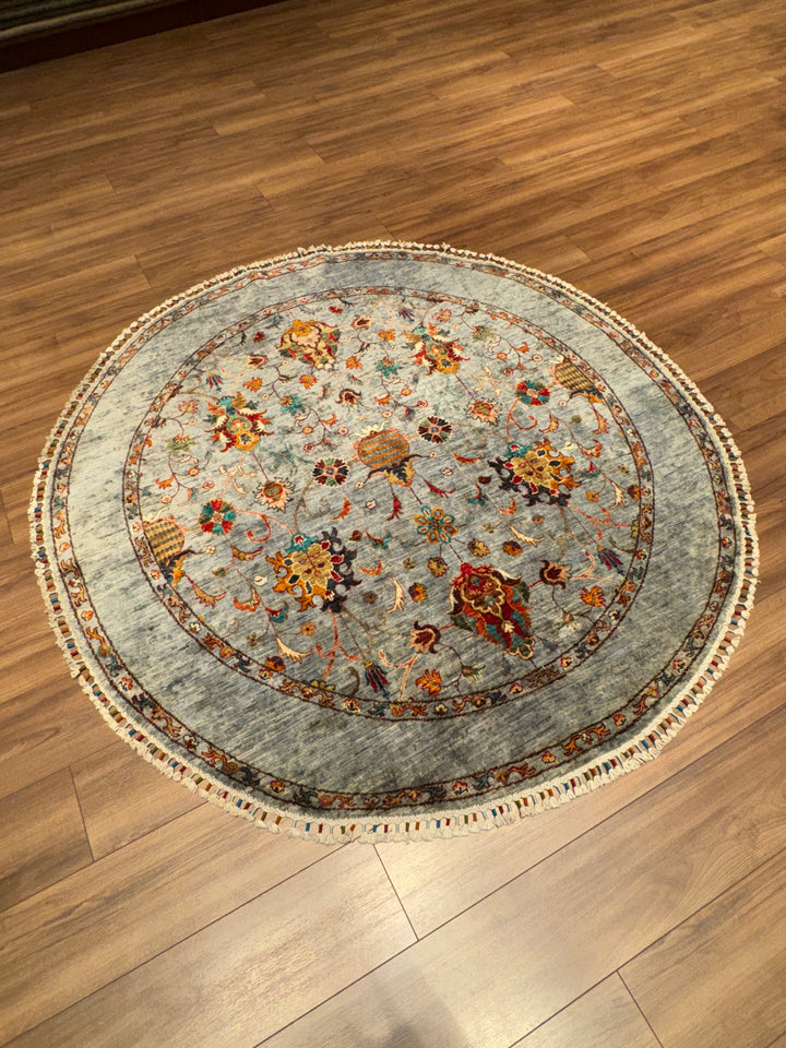 Sultani Binbirgece Yuvarlak Orijinal El Dokuması Gri Kök Boya Yün Halı 167x172 2.87 Metrekare - 5x5 ft