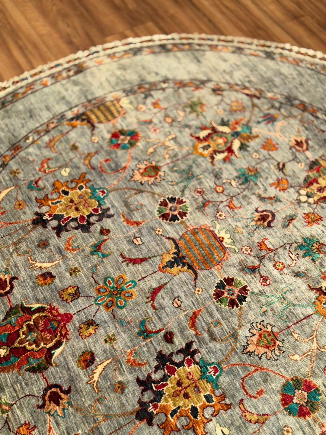 Sultani Binbirgece Yuvarlak Orijinal El Dokuması Gri Kök Boya Yün Halı 167x172 2.87 Metrekare - 5x5 ft