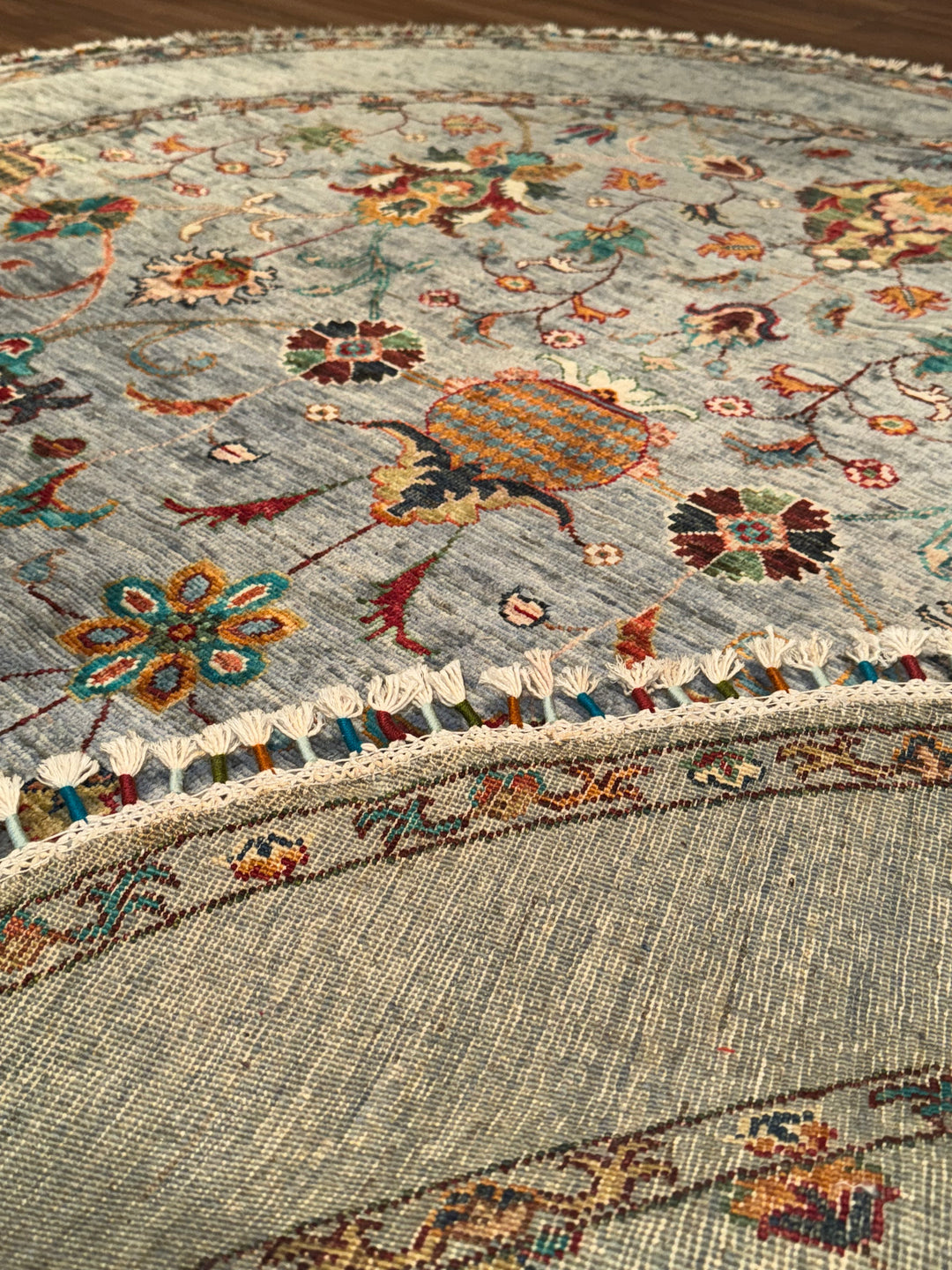 Sultani Binbirgece Yuvarlak Orijinal El Dokuması Gri Kök Boya Yün Halı 167x172 2.87 Metrekare - 5x5 ft