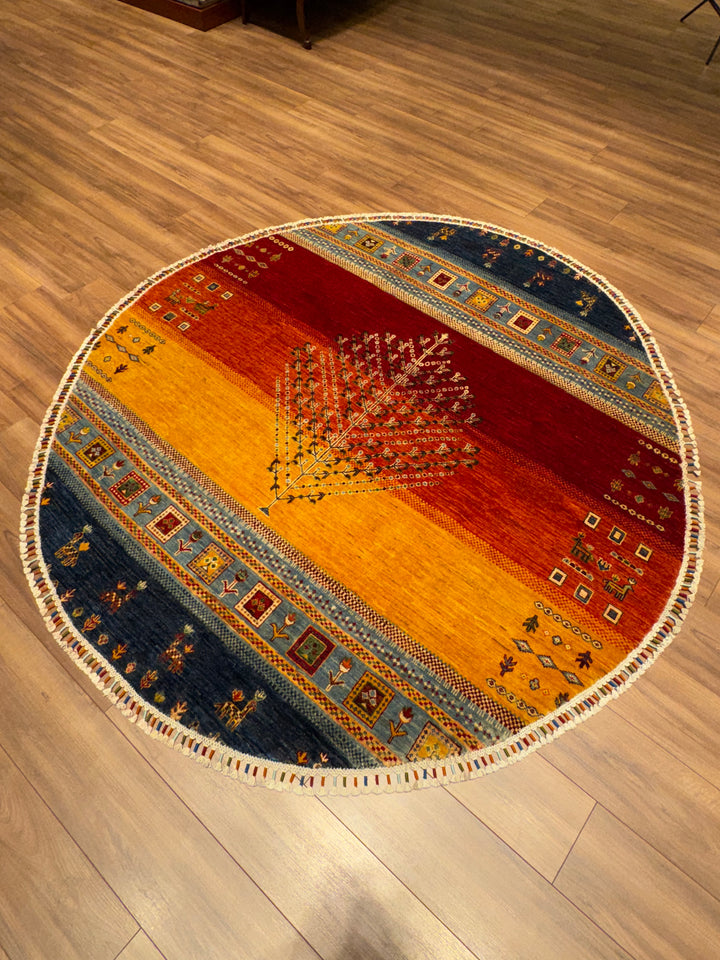 Khorjin Tree of Life Round Original Hand-Woven Multi  Wool Carpet 199x207 4.12 Square Meters - 6x6 ft