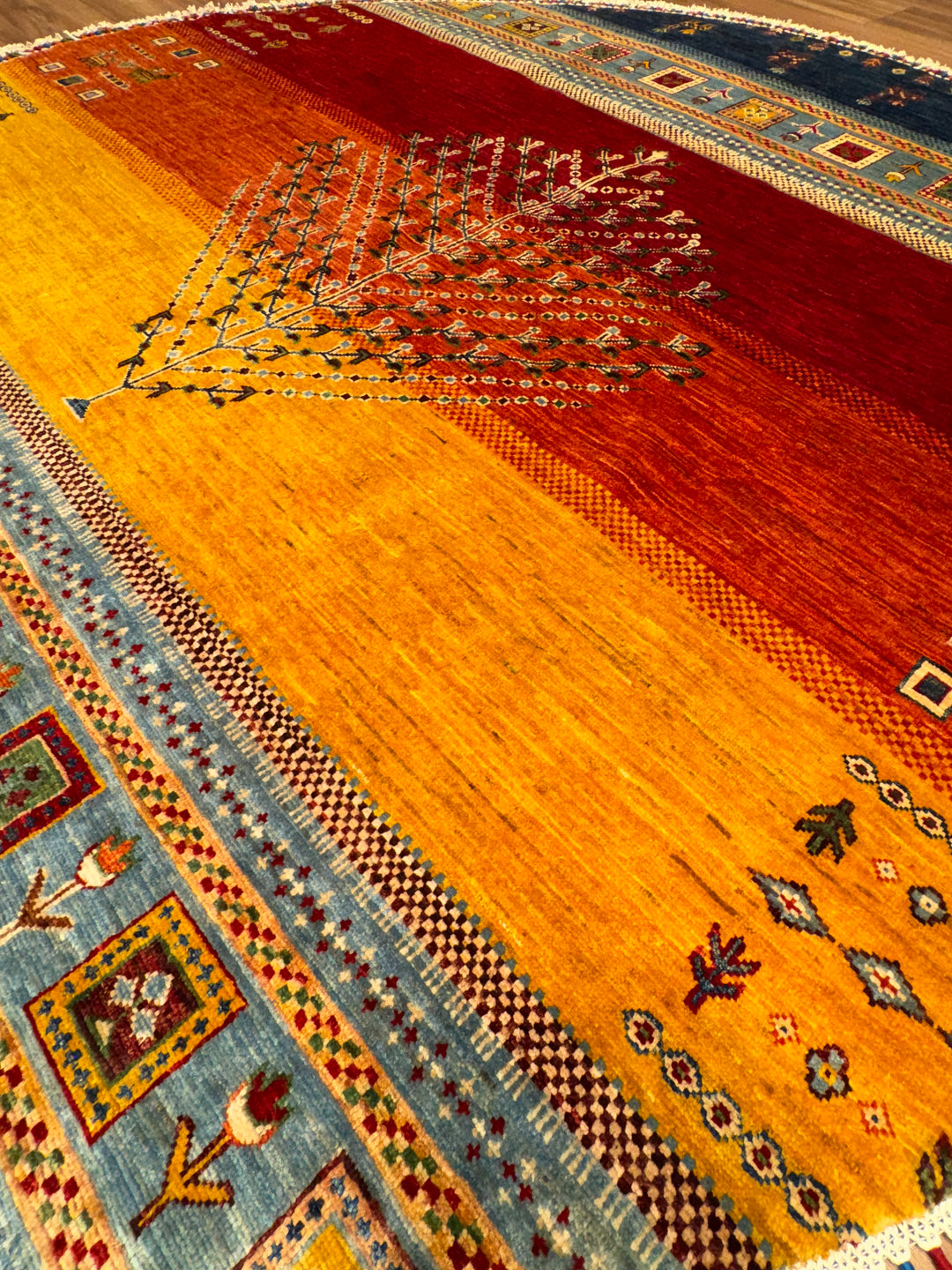 Khorjin Tree of Life Round Original Hand-Woven Multi  Wool Carpet 199x207 4.12 Square Meters - 6x6 ft