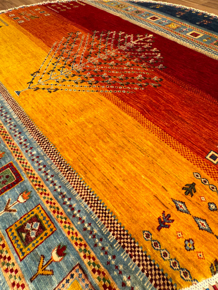 Khorjin Tree of Life Round Original Hand-Woven Multi  Wool Carpet 199x207 4.12 Square Meters - 6x6 ft