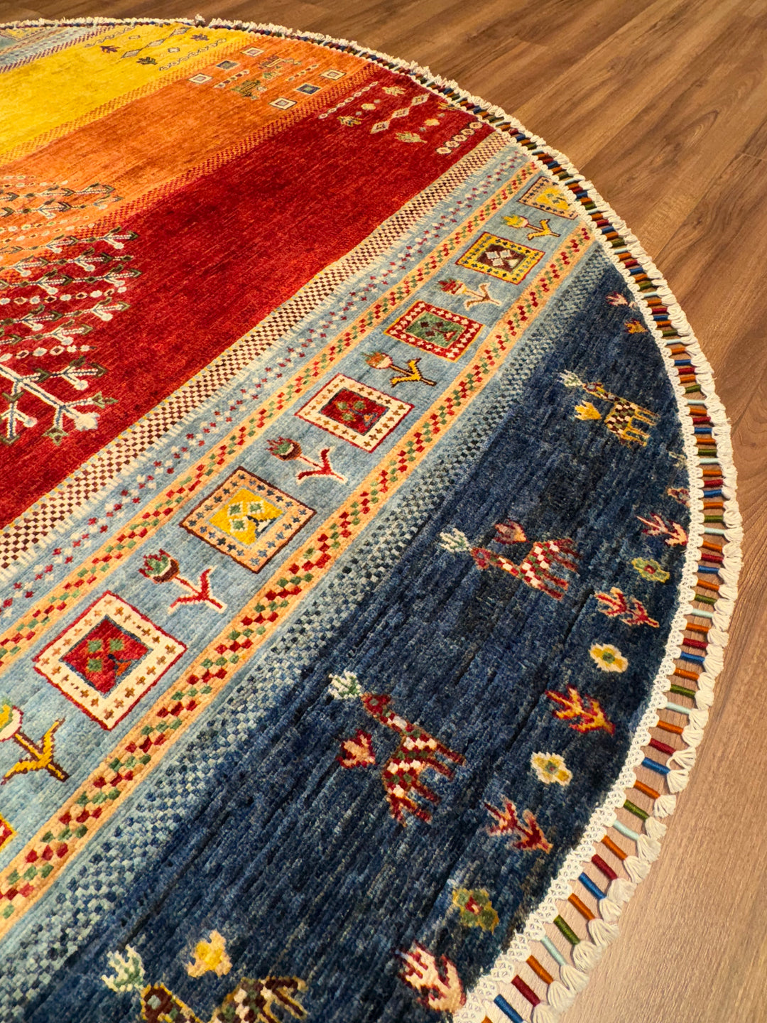 Khorjin Tree of Life Round Original Hand-Woven Multi  Wool Carpet 199x207 4.12 Square Meters - 6x6 ft