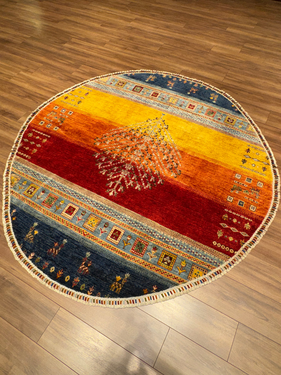 Khorjin Tree of Life Round Original Hand-Woven Multi  Wool Carpet 199x207 4.12 Square Meters - 6x6 ft