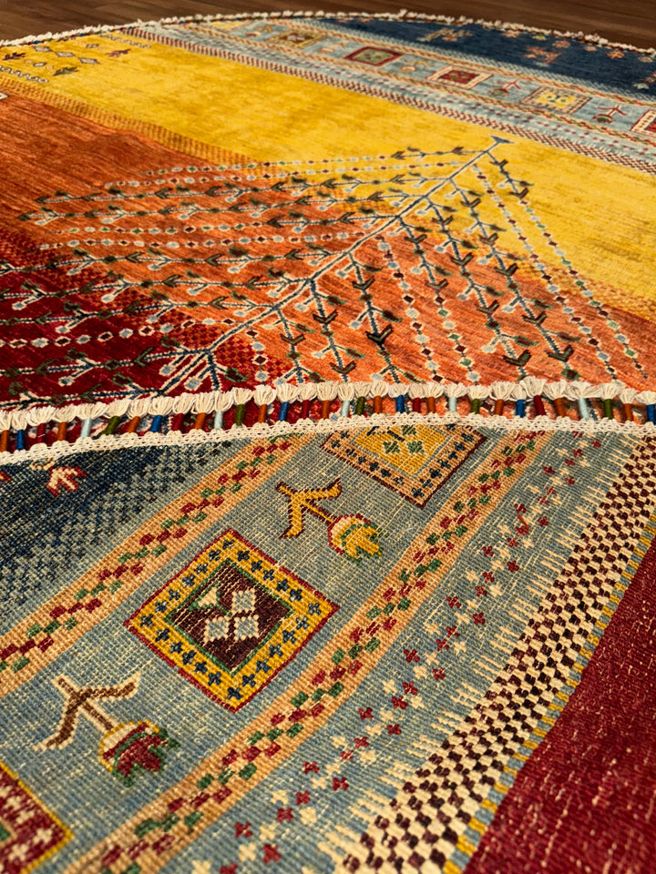 Khorjin Tree of Life Round Original Hand-Woven Multi  Wool Carpet 199x207 4.12 Square Meters - 6x6 ft