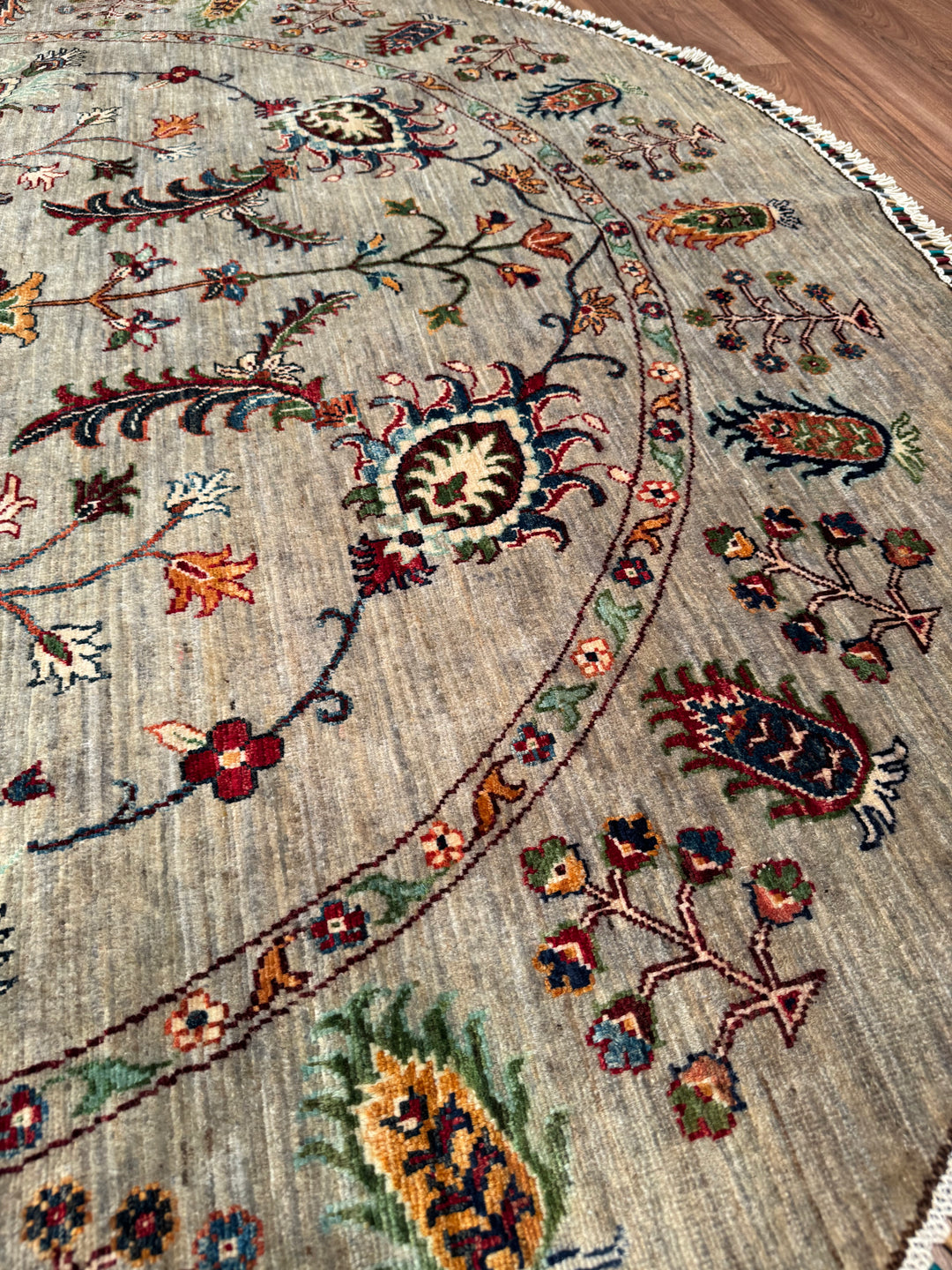 Sultani Binbirgece Yuvarlak Orijinal El Dokuması Gri Kök Boya Yün Halı 203x205 4.16 Metrekare - 6x6 ft