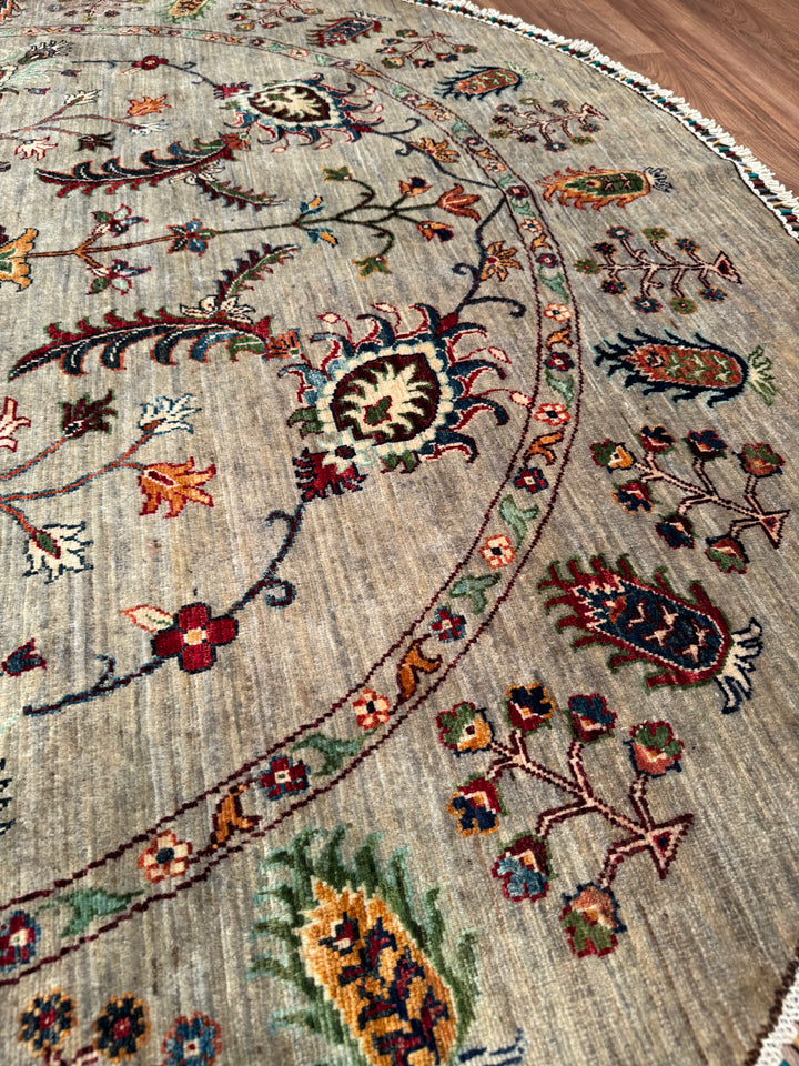 Sultani Binbirgece Yuvarlak Orijinal El Dokuması Gri Kök Boya Yün Halı 203x205 4.16 Metrekare - 6x6 ft