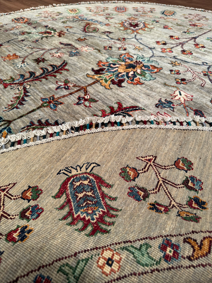 Sultani Binbirgece Yuvarlak Orijinal El Dokuması Gri Kök Boya Yün Halı 203x205 4.16 Metrekare - 6x6 ft