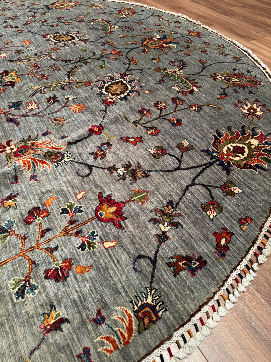 Sultani Binbirgece Round Original Hand-Woven Gray Vegetable Dyed Wool Carpet 244x247 6.03 Square Meters - 8x8ft
