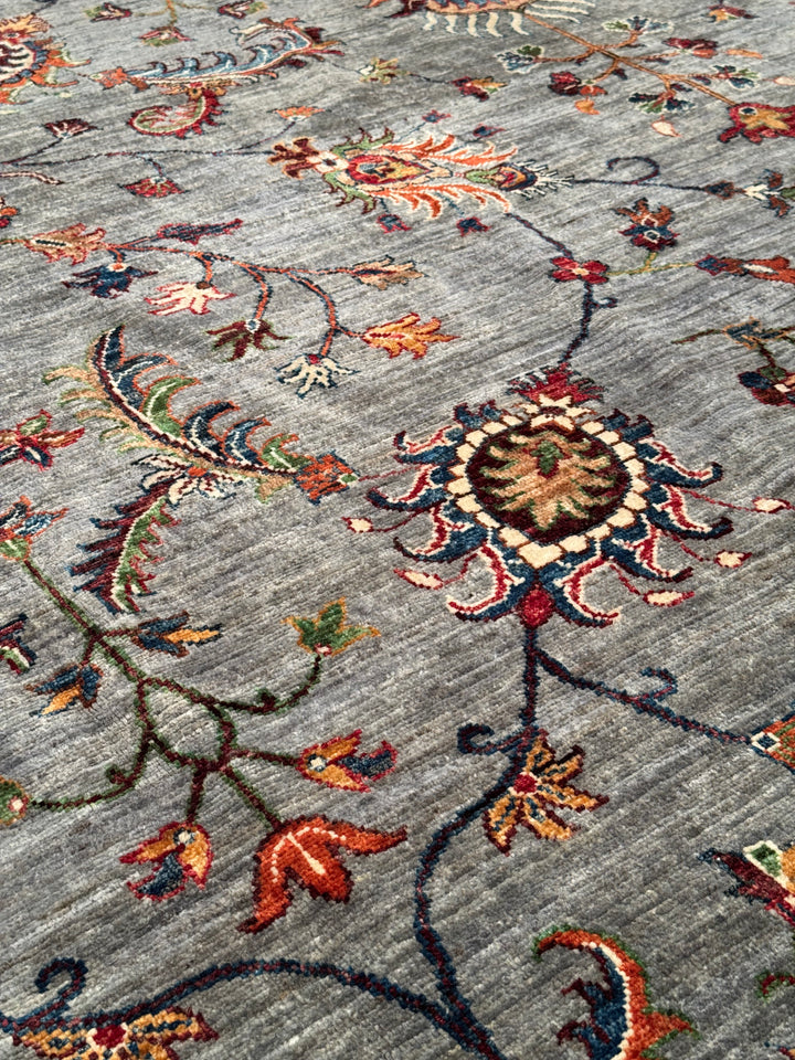 Sultani Binbirgece Round Original Hand-Woven Gray Vegetable Dyed Wool Carpet 244x247 6.03 Square Meters - 8x8ft