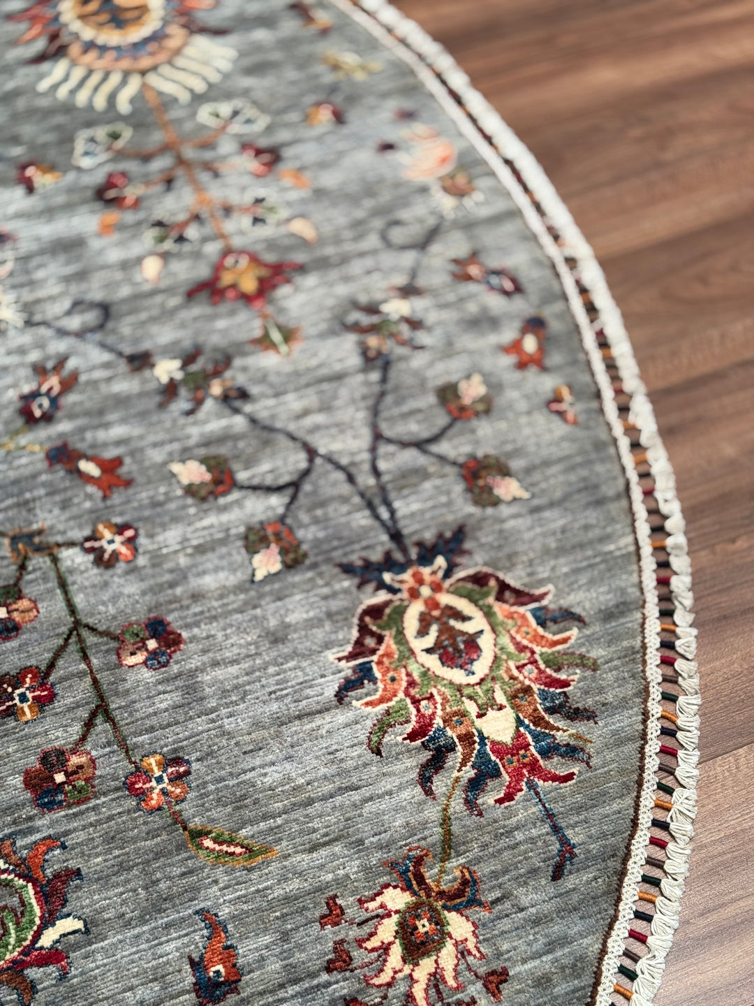 Sultani Binbirgece Round Original Hand-Woven Gray Vegetable Dyed Wool Carpet 244x247 6.03 Square Meters - 8x8ft