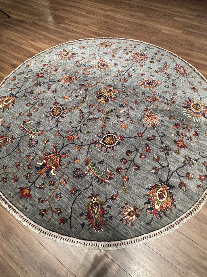 Sultani Binbirgece Round Original Hand-Woven Gray Vegetable Dyed Wool Carpet 244x247 6.03 Square Meters - 8x8ft