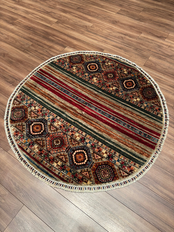 Khorjin Yuvarlak Orijinal El Dokuması Multi Kök Boya Yün Halı 141x144 2.03 Metrekare - 5x5 ft