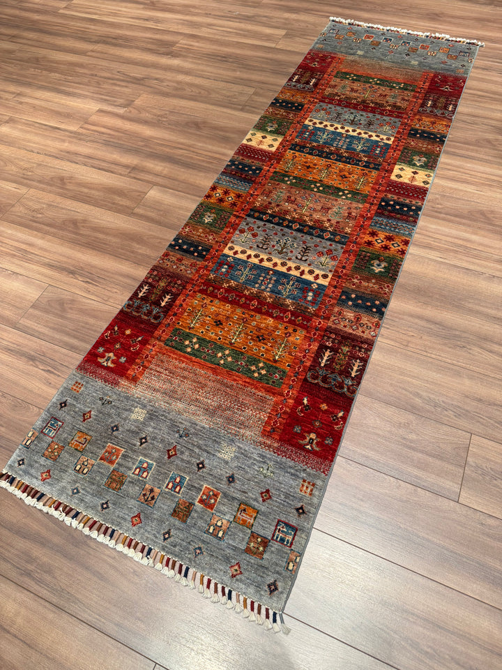 Khorjin Gabbe Desenli Orijinal El Dokuması Yolluk Multi Kök Boya Yün Halı 0.78x263 2.05 Metrekare - 3x8 ft