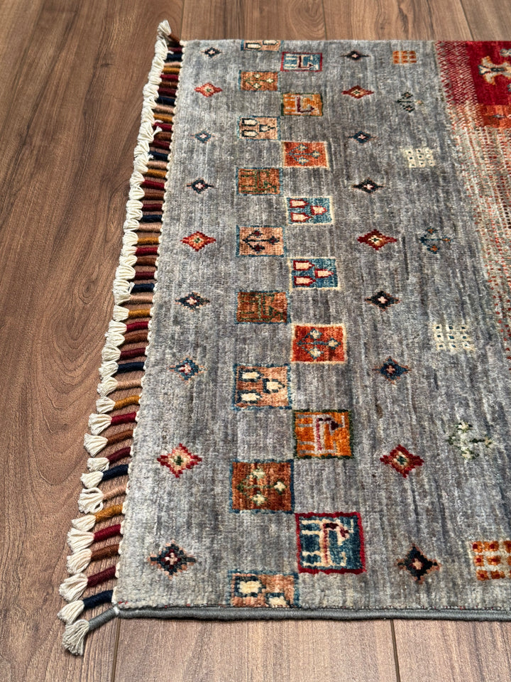 Khorjin Gabbe Desenli Orijinal El Dokuması Yolluk Multi Kök Boya Yün Halı 0.78x263 2.05 Metrekare - 3x8 ft