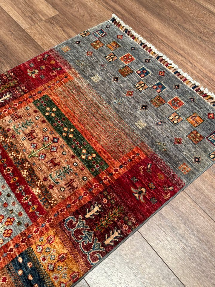 Khorjin Gabbe Desenli Orijinal El Dokuması Yolluk Multi Kök Boya Yün Halı 0.78x263 2.05 Metrekare - 3x8 ft