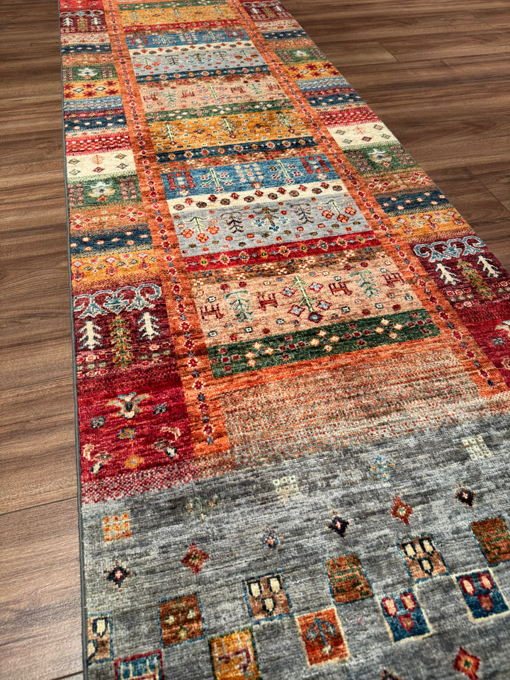 Khorjin Gabbe Desenli Orijinal El Dokuması Yolluk Multi Kök Boya Yün Halı 0.78x263 2.05 Metrekare - 3x8 ft