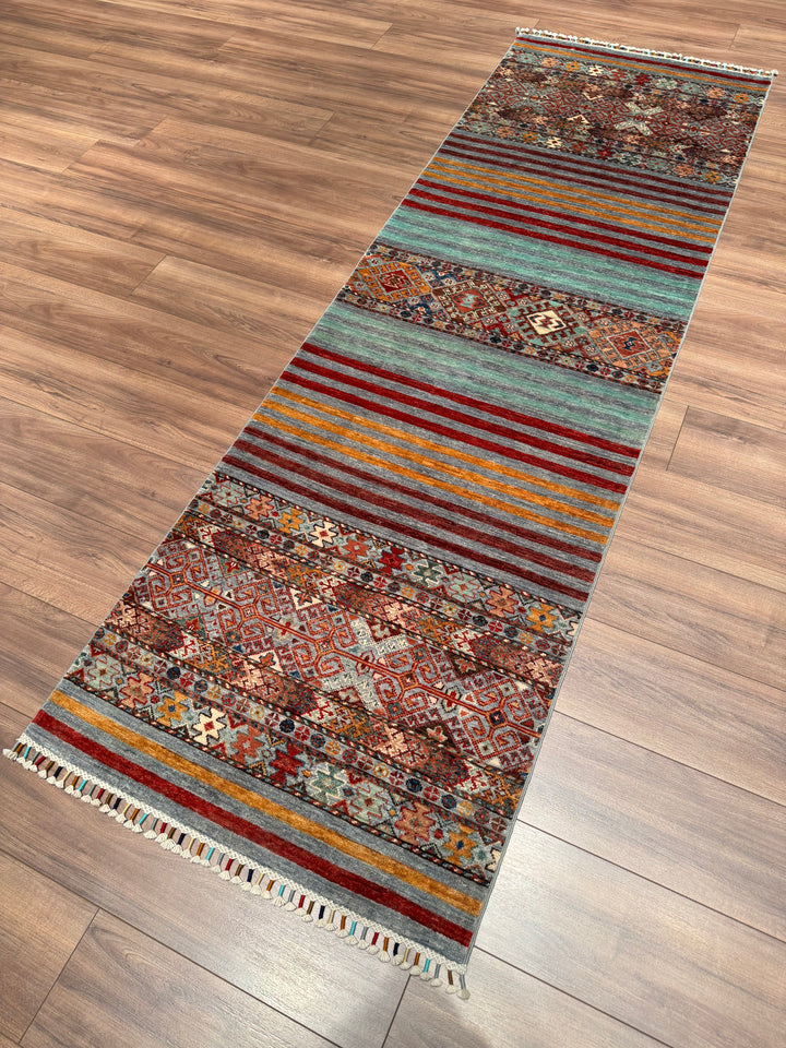 Khorjin Orijinal El Dokuması Yolluk Gri Kök Boya Yün Halı 0.82x260 2.13 Metrekare - 3x8 ft