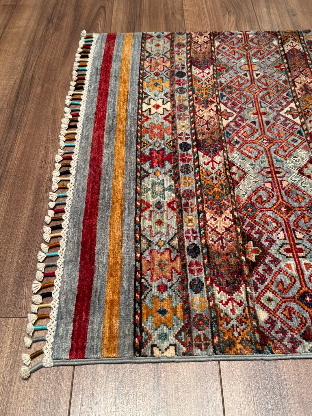 Khorjin Orijinal El Dokuması Yolluk Gri Kök Boya Yün Halı 0.82x260 2.13 Metrekare - 3x8 ft