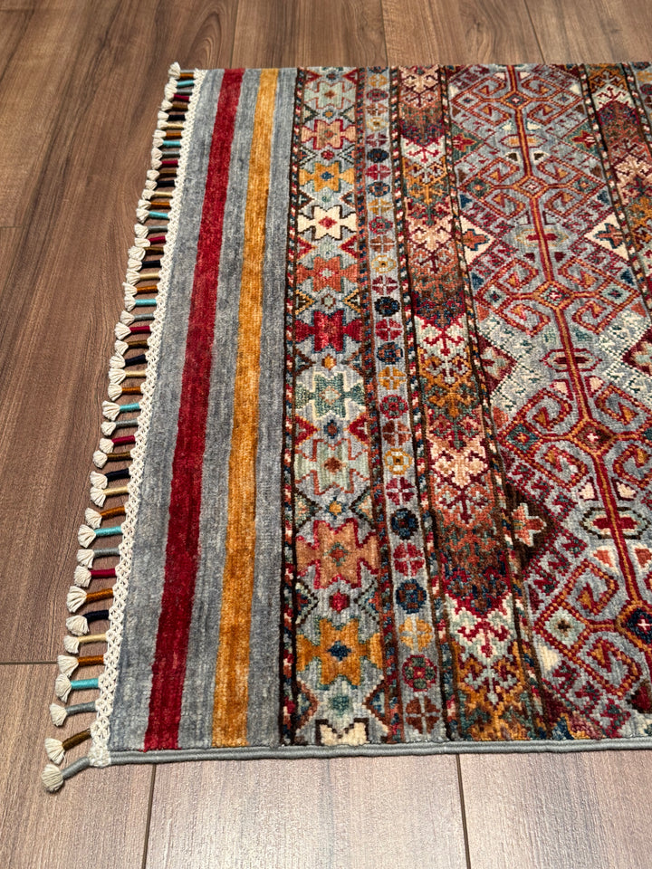 Khorjin Orijinal El Dokuması Yolluk Gri Kök Boya Yün Halı 0.82x260 2.13 Metrekare - 3x8 ft