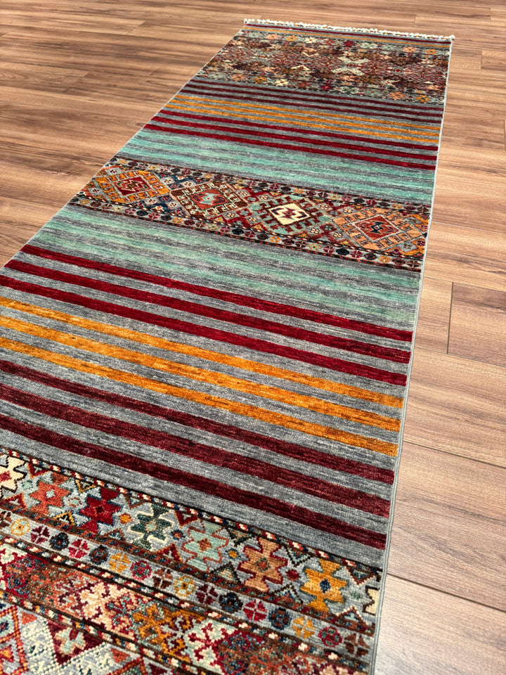 Khorjin Orijinal El Dokuması Yolluk Gri Kök Boya Yün Halı 0.82x260 2.13 Metrekare - 3x8 ft