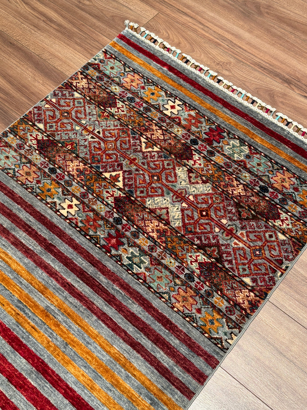 Khorjin Orijinal El Dokuması Yolluk Gri Kök Boya Yün Halı 0.82x260 2.13 Metrekare - 3x8 ft