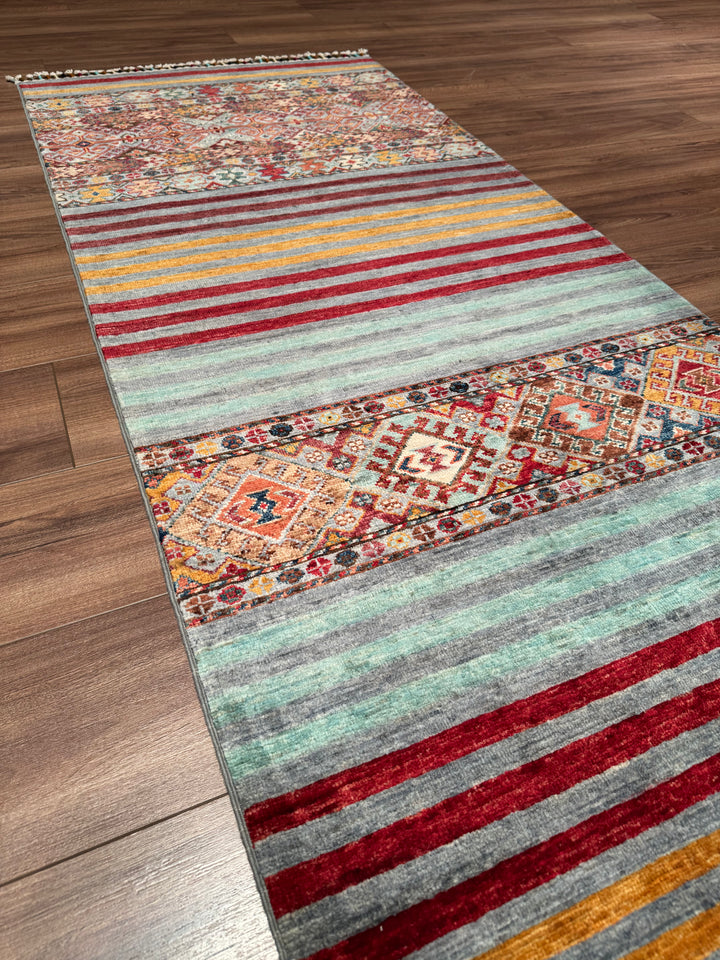 Khorjin Orijinal El Dokuması Yolluk Gri Kök Boya Yün Halı 0.82x260 2.13 Metrekare - 3x8 ft