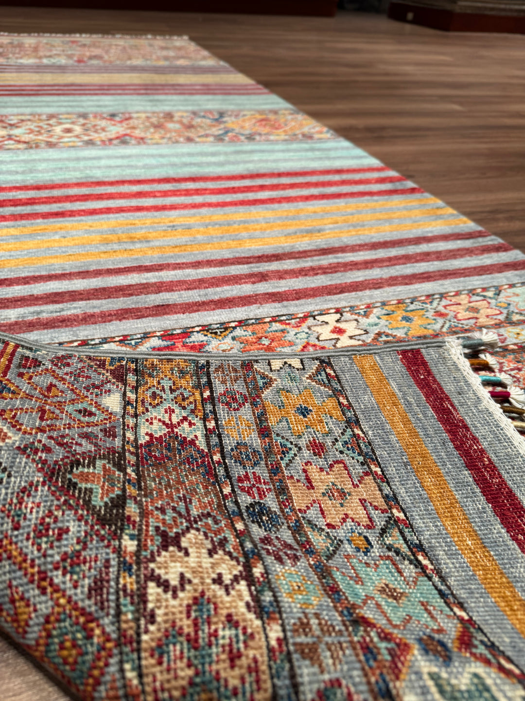 Khorjin Orijinal El Dokuması Yolluk Gri Kök Boya Yün Halı 0.82x260 2.13 Metrekare - 3x8 ft