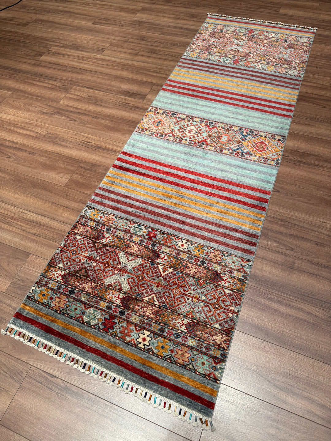 Khorjin Orijinal El Dokuması Yolluk Gri Kök Boya Yün Halı 0.82x260 2.13 Metrekare - 3x8 ft