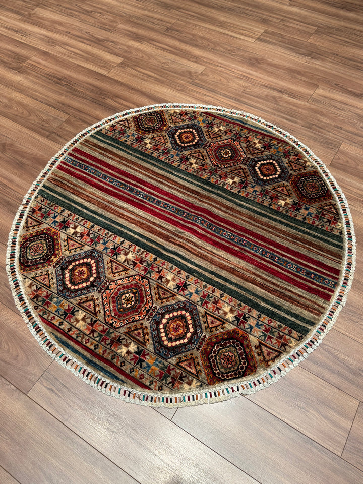 Khorjin Yuvarlak Orijinal El Dokuması Multi Kök Boya Yün Halı 140x144 2.01 Metrekare - 5x5 ft