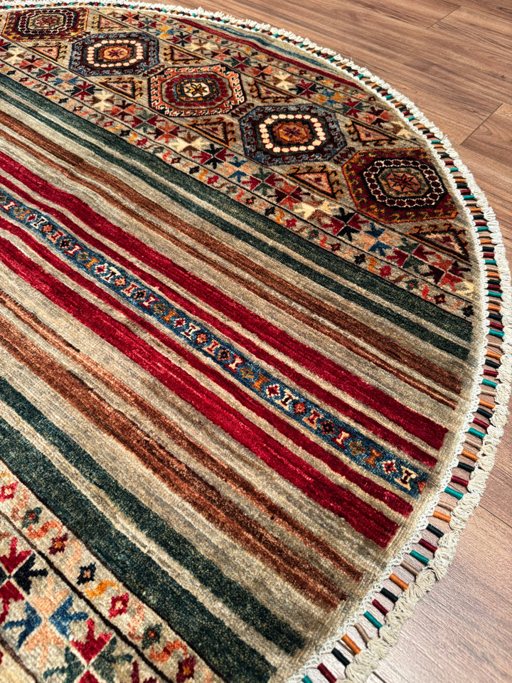 Khorjin Yuvarlak Orijinal El Dokuması Multi Kök Boya Yün Halı 140x144 2.01 Metrekare - 5x5 ft