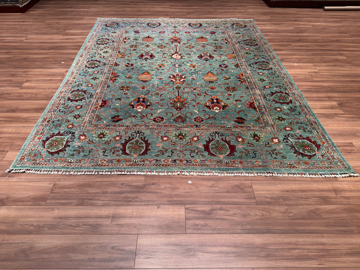 Sultani Binbirgece Original Hand Woven Turquoise Vegetable Dyed Wool Carpet 275x391 7.68 Square Meters - 10x14 ft