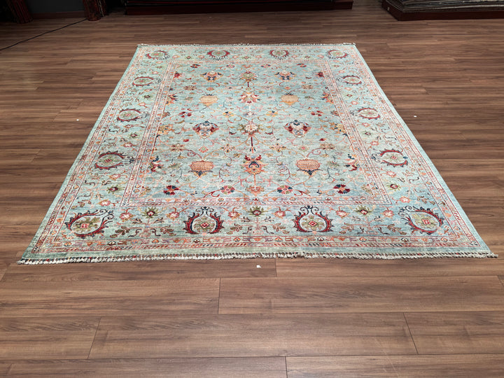 Sultani Binbirgece Original Hand Woven Turquoise Vegetable Dyed Wool Carpet 275x391 7.68 Square Meters - 10x14 ft