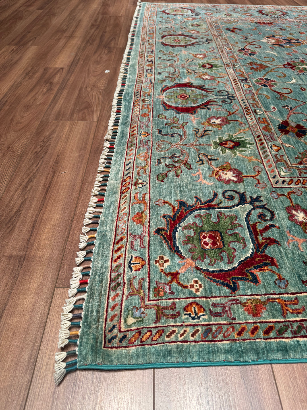 Sultani Binbirgece Original Hand Woven Turquoise Vegetable Dyed Wool Carpet 275x391 7.68 Square Meters - 10x14 ft