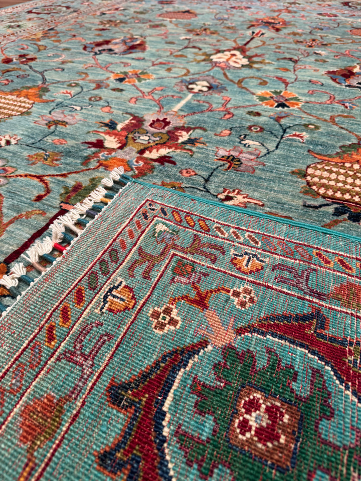 Sultani Binbirgece Original Hand Woven Turquoise Vegetable Dyed Wool Carpet 275x391 7.68 Square Meters - 10x14 ft