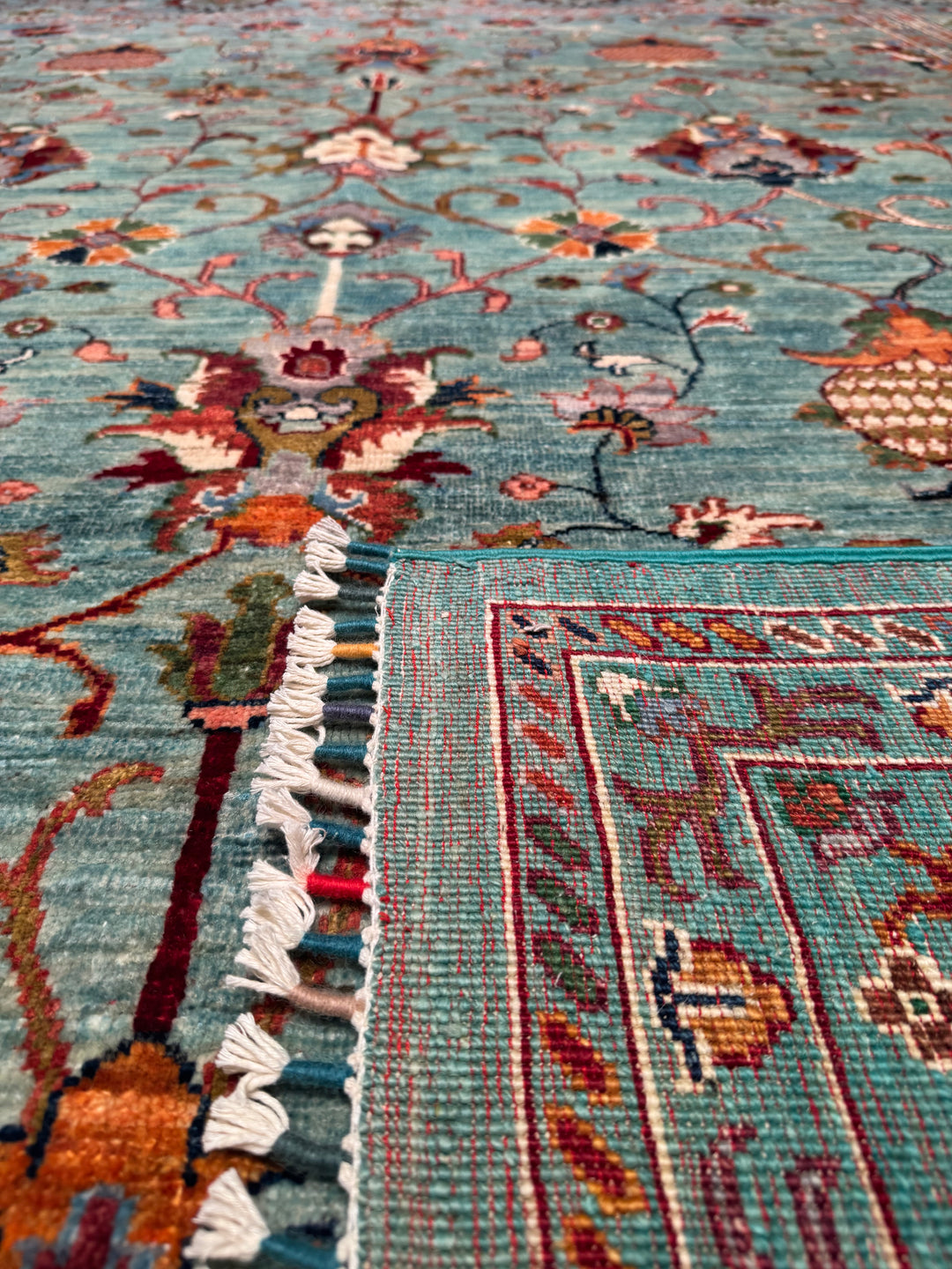 Sultani Binbirgece Original Hand Woven Turquoise Vegetable Dyed Wool Carpet 275x391 7.68 Square Meters - 10x14 ft