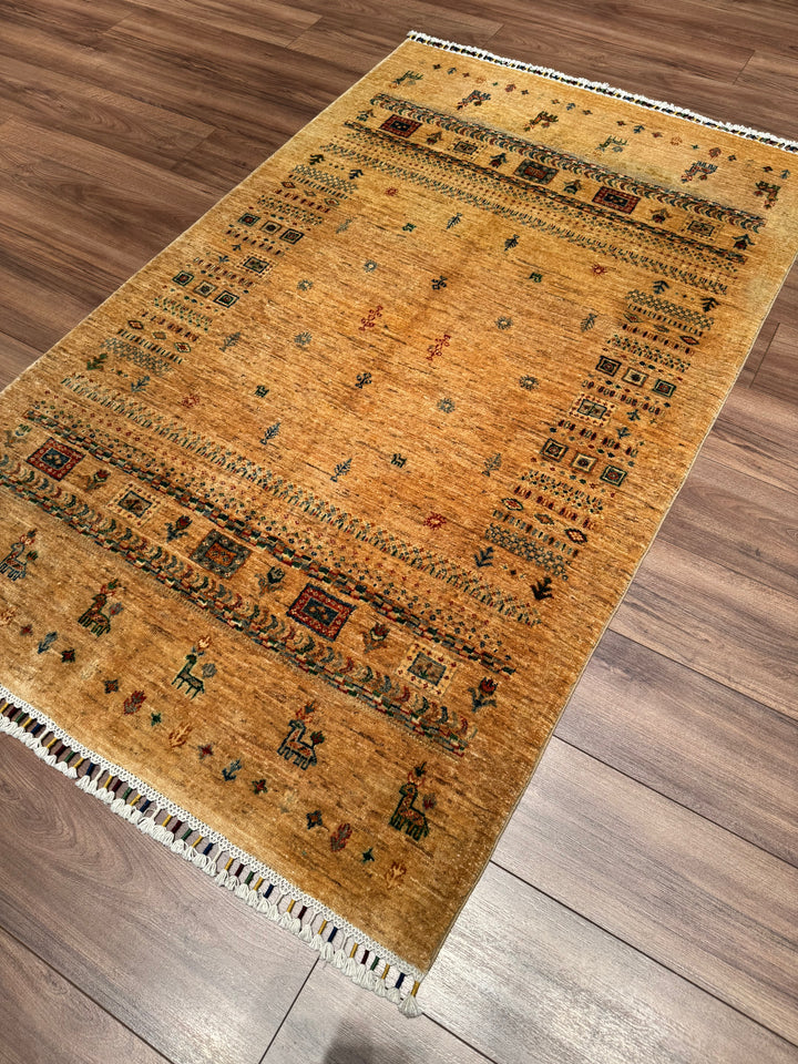 Khorjin Hayat Ağacı Orijinal El Dokuması Bej Kök Boya Yün Halı 117x187 2.19 Metrekare - 4x6 ft