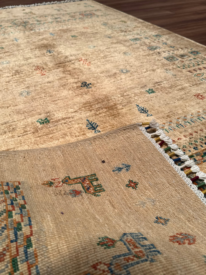 Khorjin Hayat Ağacı Orijinal El Dokuması Bej Kök Boya Yün Halı 117x187 2.19 Metrekare - 4x6 ft