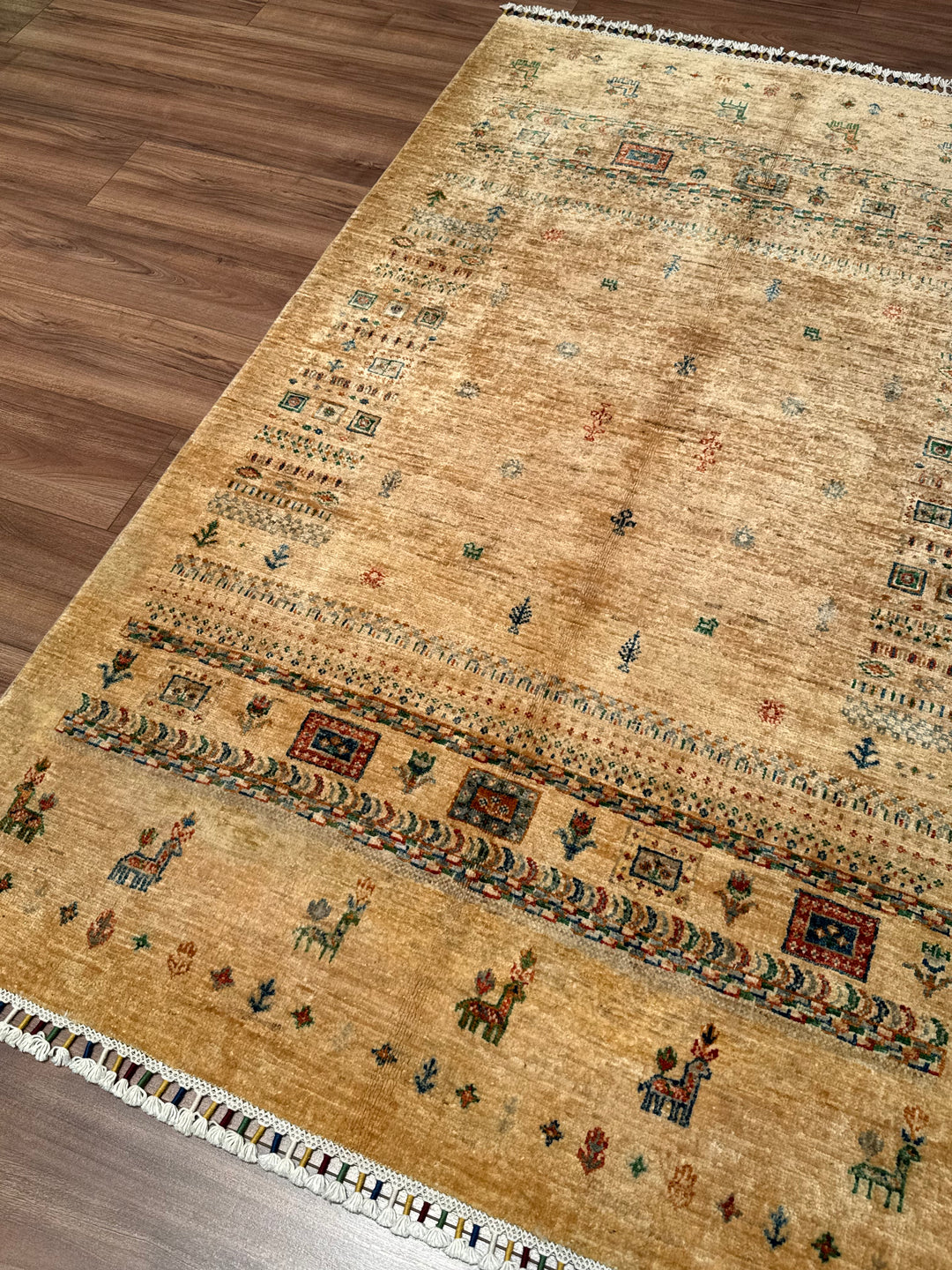 Khorjin Hayat Ağacı Orijinal El Dokuması Bej Kök Boya Yün Halı 117x187 2.19 Metrekare - 4x6 ft