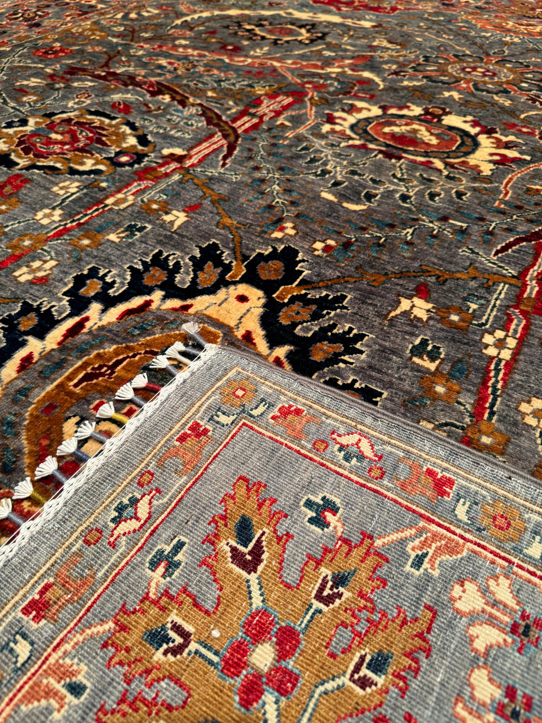 Mamluk Original Hand Woven Gray Vegetable Dyed Wool Carpet 258x287 7.40 Square Meters - 8x10 ft