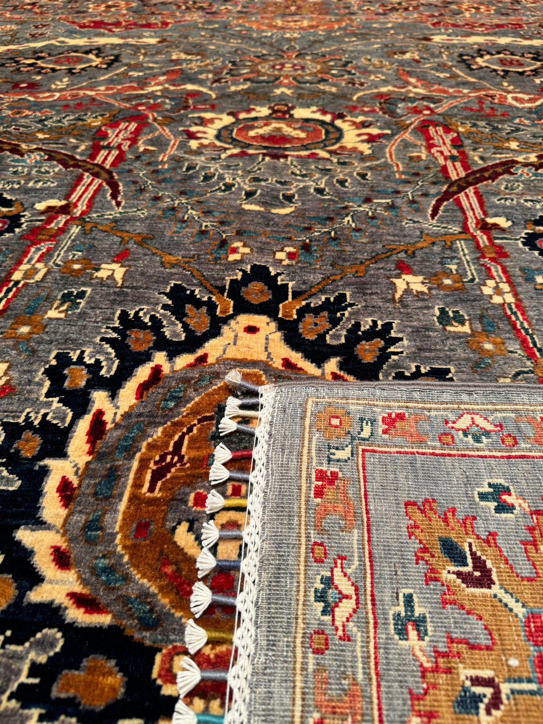 Mamluk Original Hand Woven Gray Vegetable Dyed Wool Carpet 258x287 7.40 Square Meters - 8x10 ft