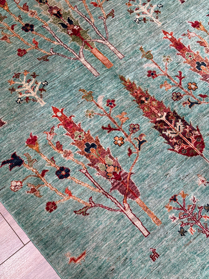 Khorjin Hayat Ağacı Orijinal El Dokuması Turkuaz Kök Boya Yün Halı 127x177 2.25 Metrekare - 4x6 ft